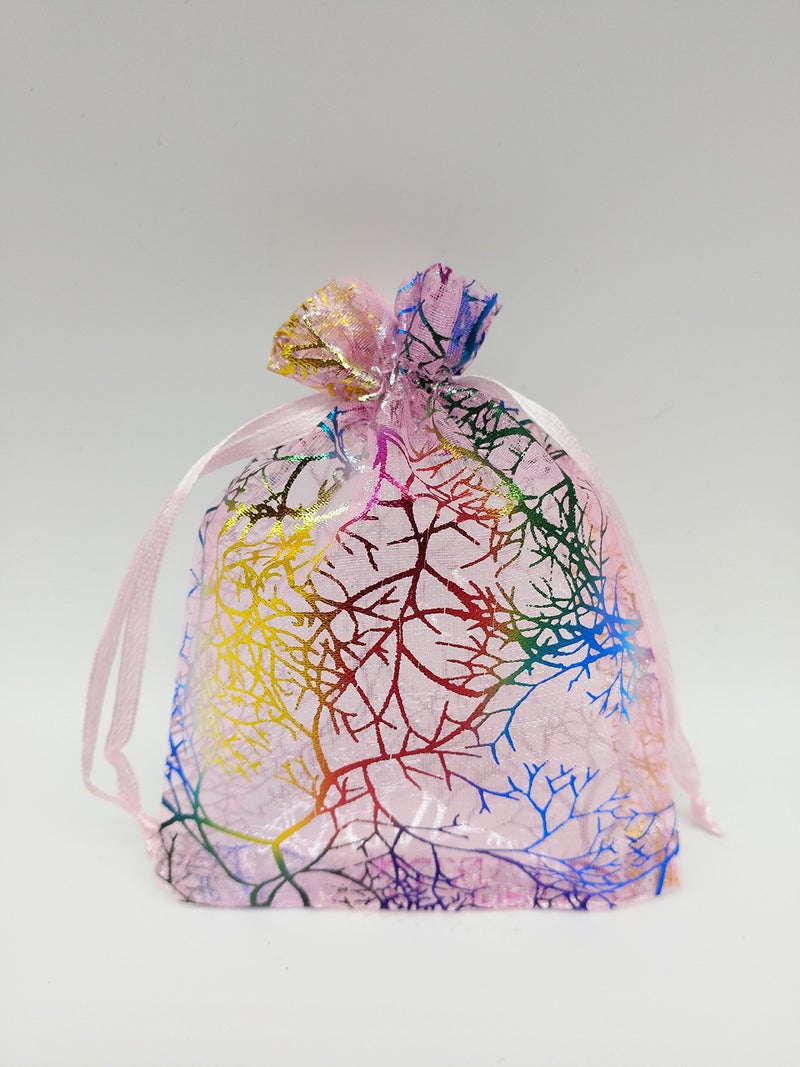 Ankirol 100pcs Sheer Organza Favor Bags For Wedding Baby Shower Rattan Print Gift Bags Samples Display Drawstring Pouches (3.5x4.5 inch, coral pink) - Image 4